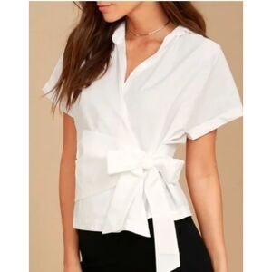 Lafayette 148 Basilla Italian Stretch-Cotton Wrap BlouseSize 8